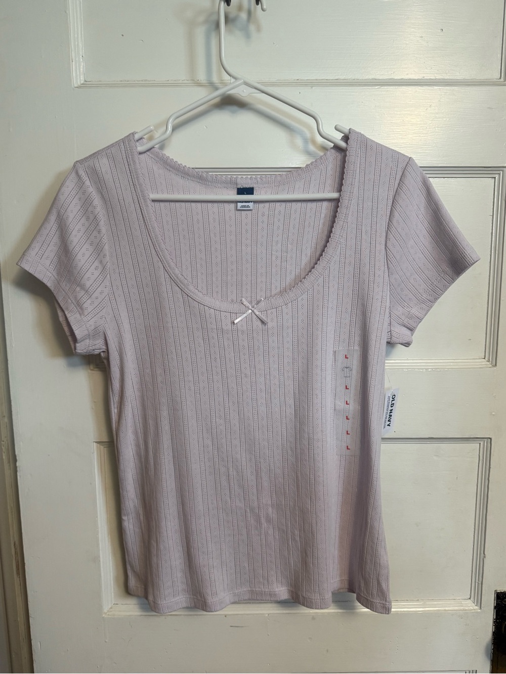 Old Navy NWT lilac pointelle knit tee w/ scoop neck and bow detail Size Large